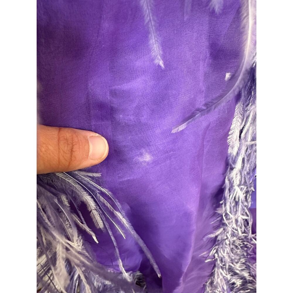 HUISHAN ZHANG Women's Purple 100% Silk Beau Feather Trim Maxi Gown Size US 6 - Picture 13 of 16